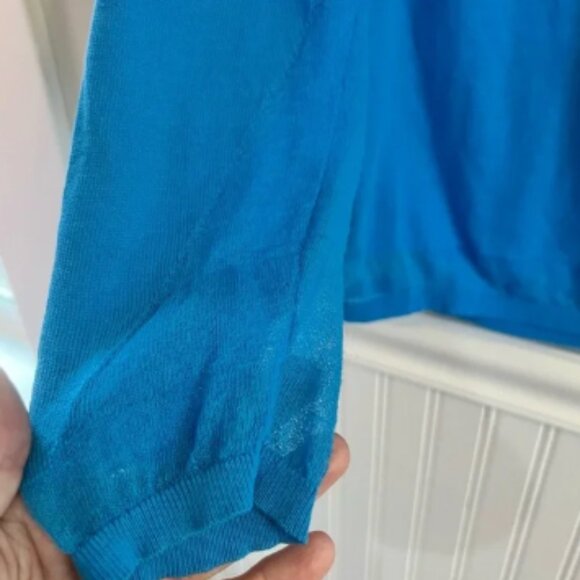 Lafayette 148 New York Lightweight Sweater in Blue Large Yacht Wife *Repaired* - Picture 10 of 10